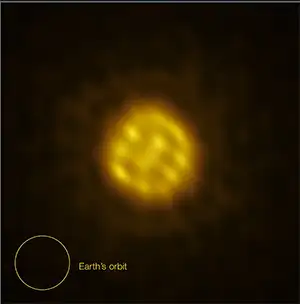 These images of the star, R Doradus, were obtained by the ALMA telescope in July and August 2023. They show giant bubbles of gas about 75 times the size of the Sun, rising from the surface and rapidly sinking back into the star's interior. more. than expected. Credit: ESO